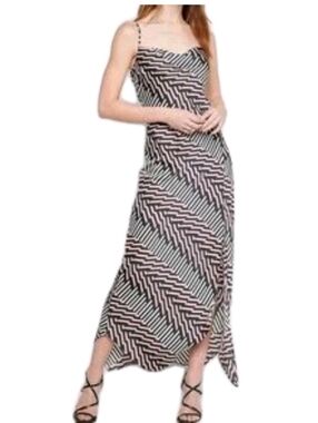 Express Black & White Geometric Slip Maxi Dress Sexy Slit Silky Texture NWT $118